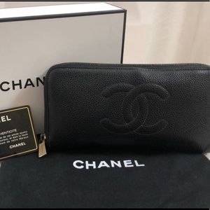 🆕 Chanel CC Caviar Leather Long Bifold Wallet